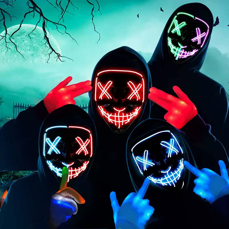 หน้ากากเรืองแสงนีออนไร้สาย สำห - Led Purge Mask Halloween บทวิจารณ์และราคา